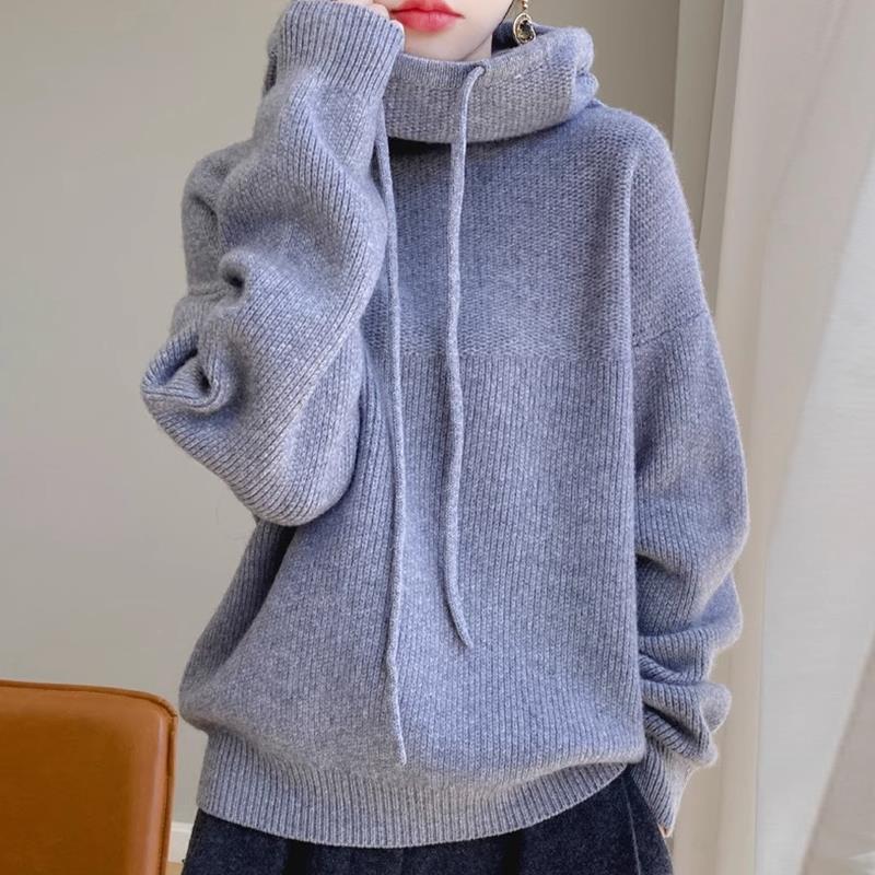 Damen Kuscheliger Rollkragen‑Hoodie aus Feinstrick mit Kordelzug und gerippten Bündchen Shop Nory