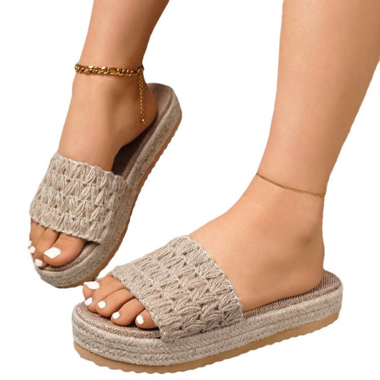 Damen trendige Plateausandalen mit geflochtenem Riemendesign Shopnory