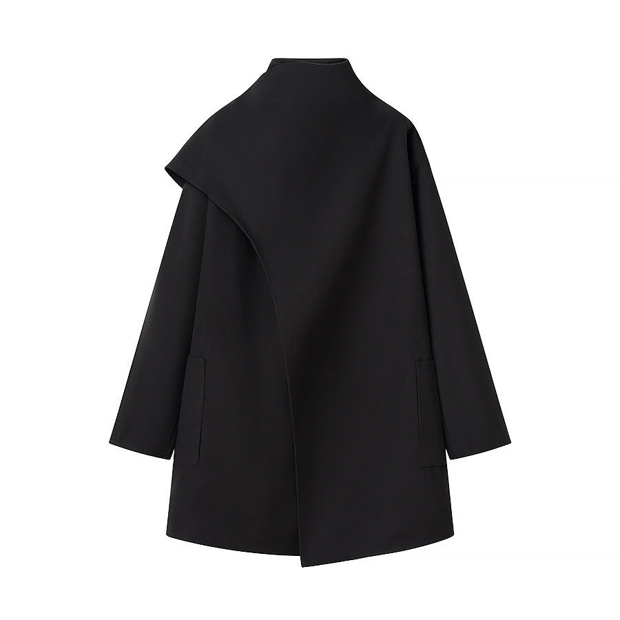 Damen Oversize-Mantel mit Stehkragen, asymmetrischem Überwurf und aufgesetzter Tasche Shop Nory