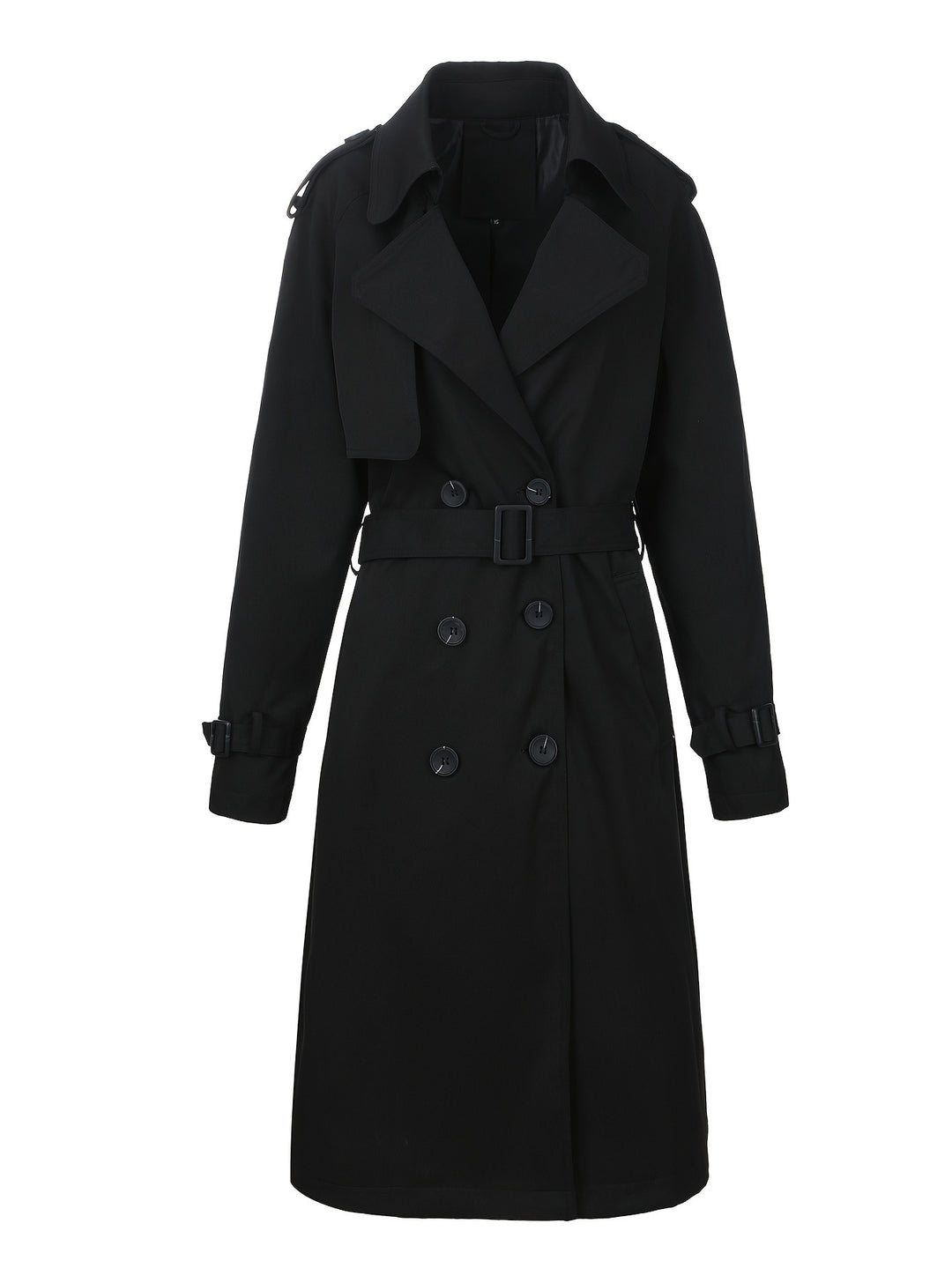 Damen Langer Doppelreihiger Trenchcoat mit Taillengürtel und Epauletten Shop Nory