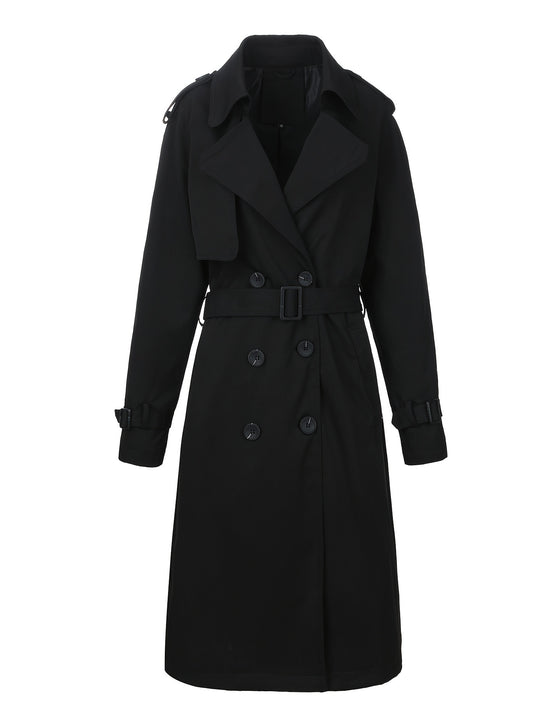 Damen Langer Doppelreihiger Trenchcoat mit Taillengürtel und Epauletten Shop Nory