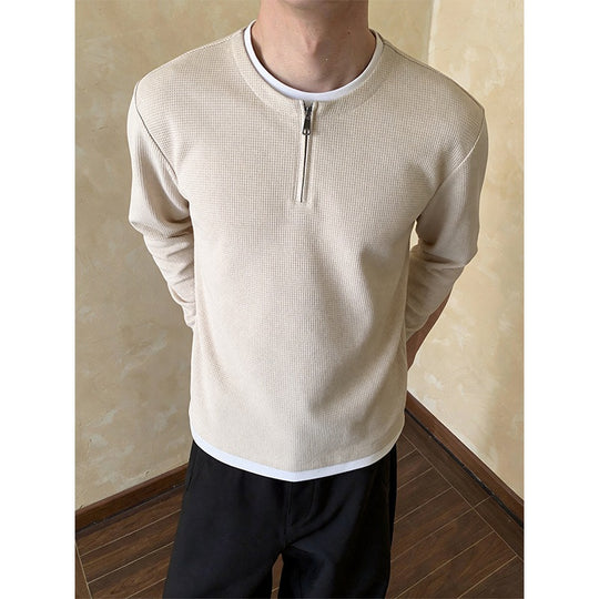 Herren Strukturiertes Langarm-Pullover mit halbem Reißverschluss und Kontrastbesatz Shop Nory