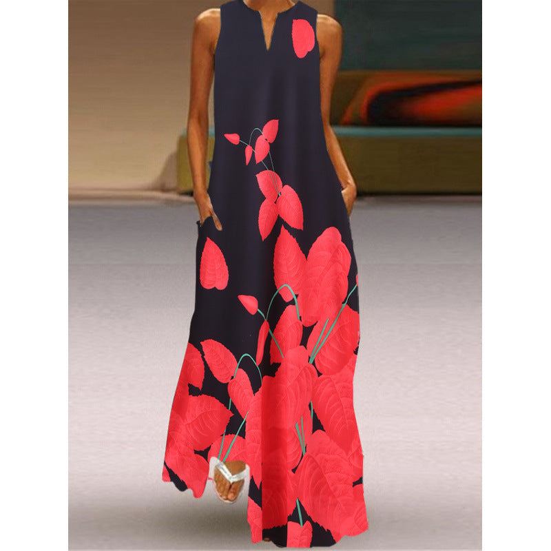 Damen Maxikleid mit elegantem floralem Design und seitlichen Taschen Shopnory