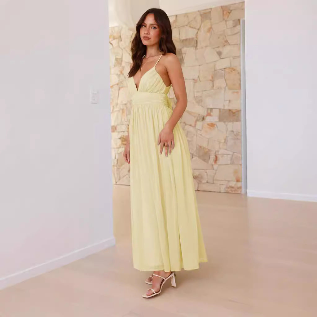 Damen Maxikleid mit schmalen Spaghetti-Trägern und elegantem Wickel-Design