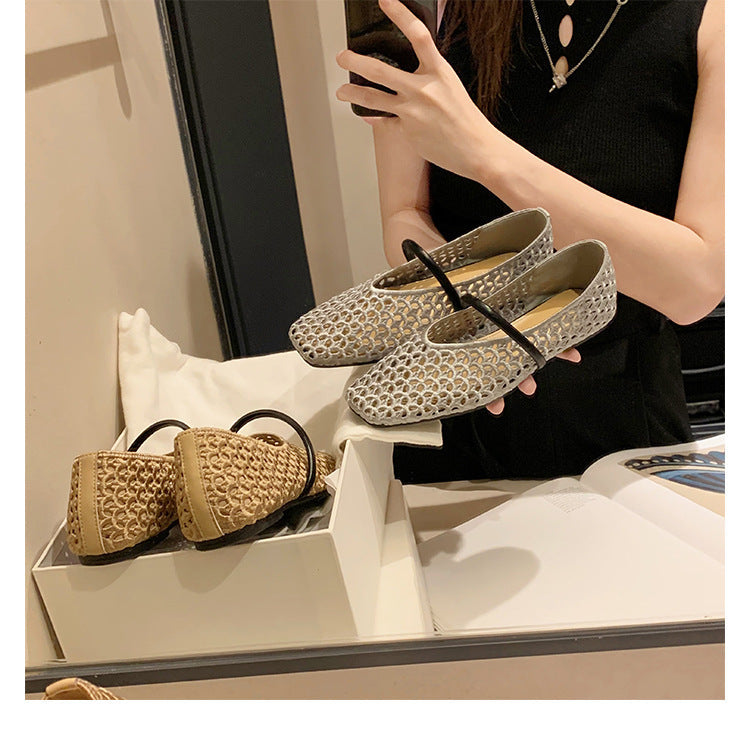 Damen Ballerina-Schuhe mit atmungsaktivem Mesh-Obermaterial und elastischem Riemen