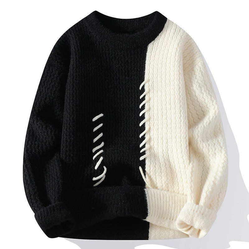 Unisex strukturierter Oversize-Strickpullover mit Zopfmuster und dekorativer Steppnaht Shop Nory