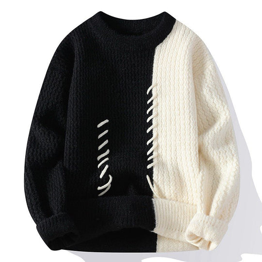Unisex strukturierter Oversize-Strickpullover mit Zopfmuster und dekorativer Steppnaht Shop Nory