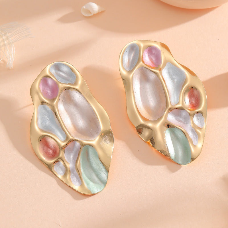 Damen Ohrclips mit kunstvollem, bunten Muscheldesign Shop Nory