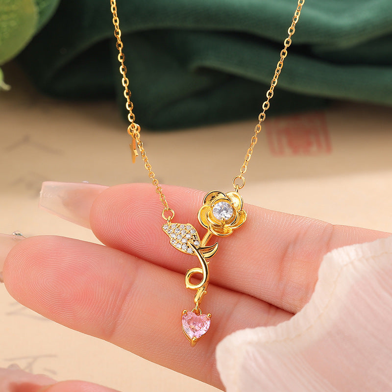 Damen Halskette mit floralem Design und funkelnden Zirkonia-Elementen Shop Nory
