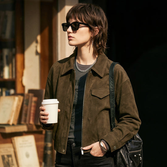 Damen Suede Bikerjacke Shop Nory