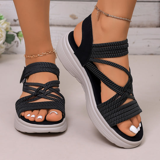 Damen Gepolsterte Plateau-Sandalen mit elastischen Flechtriemen und Klettverschluss Shop Nory