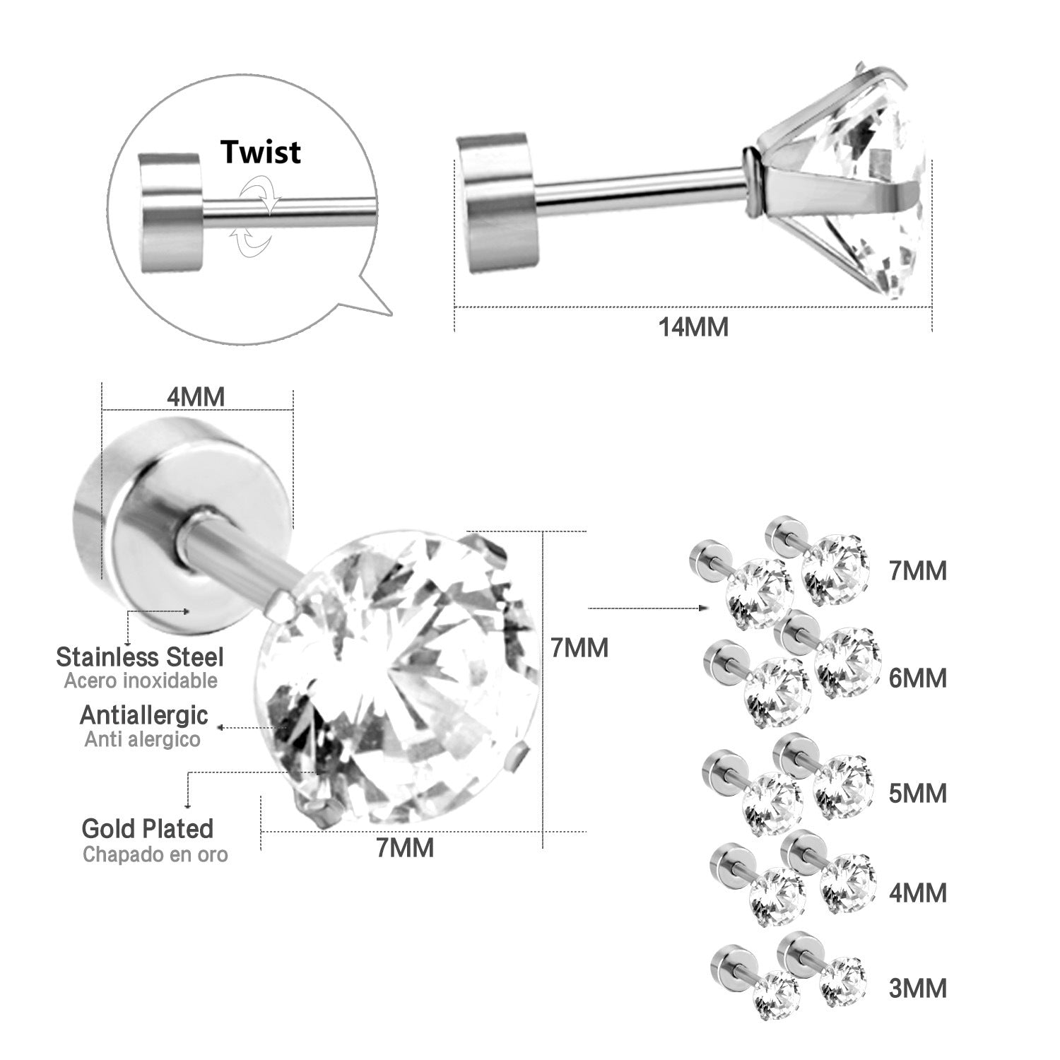 Damen Edelstahl Ohrstecker mit schwarzem Zirkonia Shop Nory