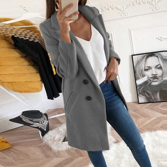 Damen Longline Wolloptik Mantel‑Blazer mit Reverskragen Shop Nory