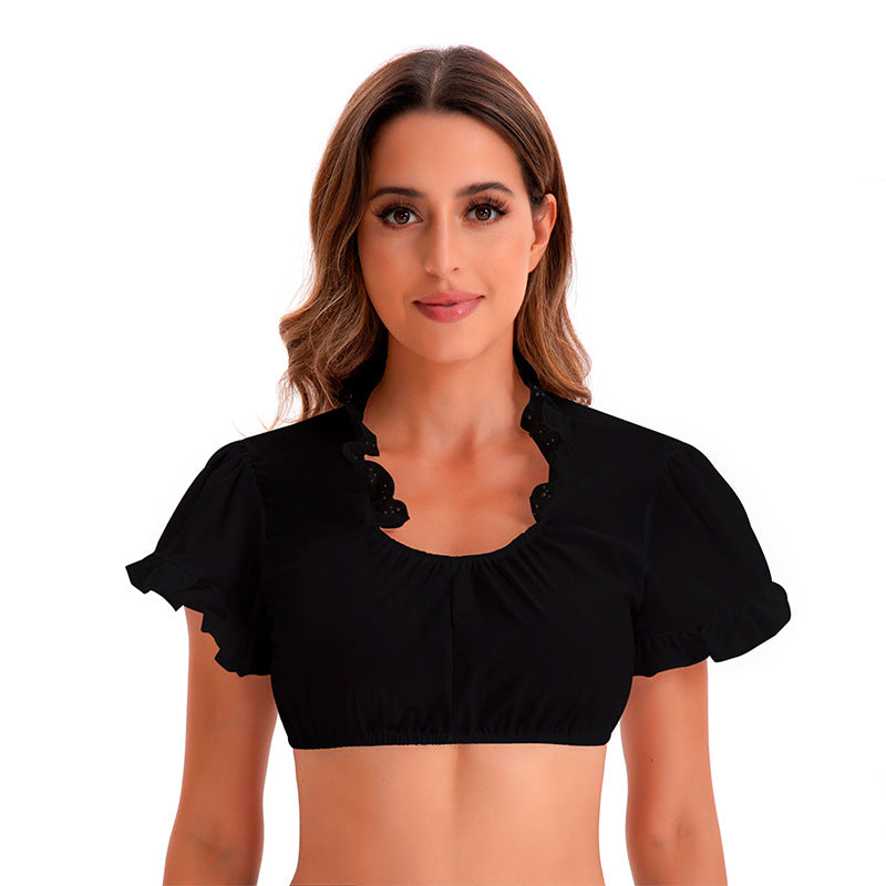Damen nan bauchfreies Carmen Top mit geraffter Front und transparenten Puffärmeln Shop Nory