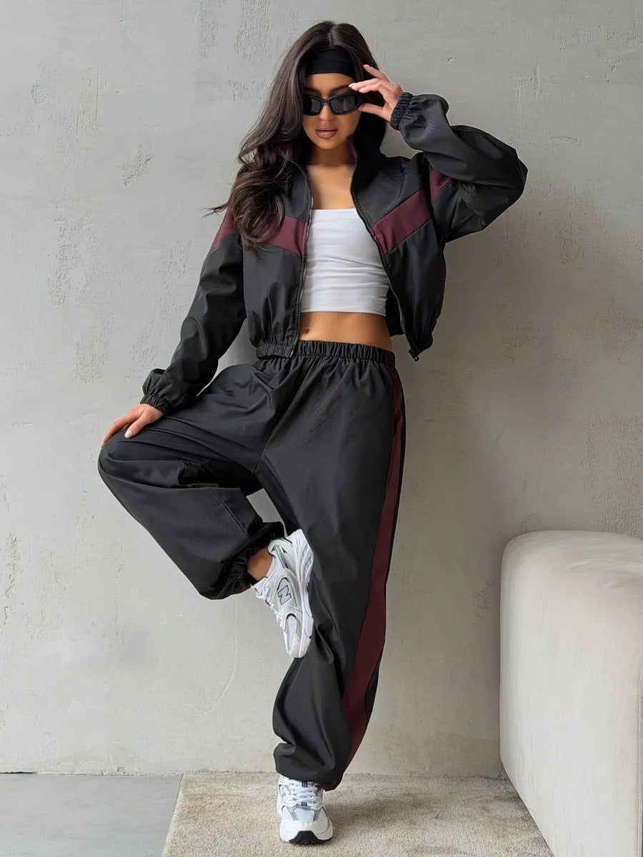 Damen Zweiteiliges Track-Set mit Cropped-Windjacke und weitem Jogger Shop Nory