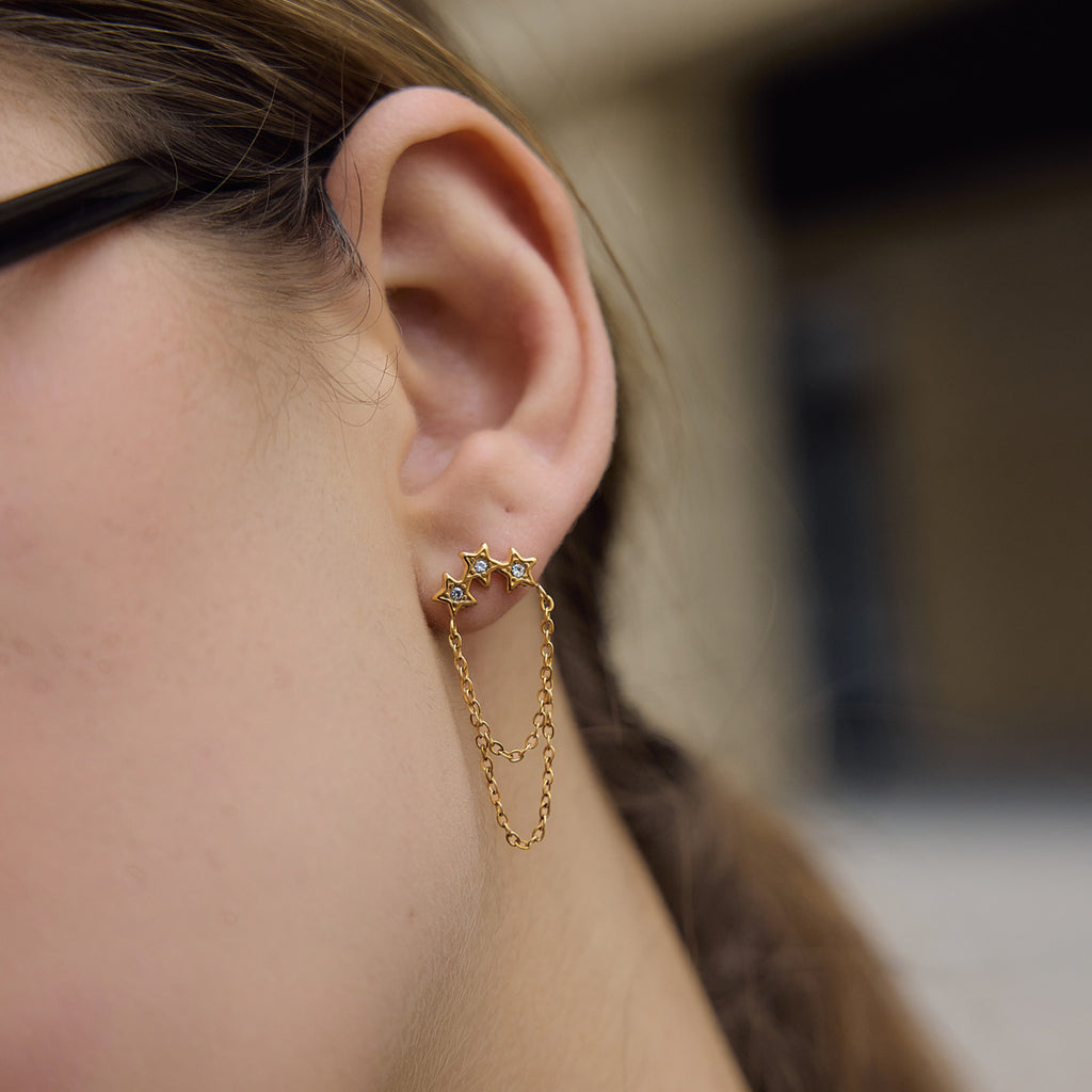 Damen Ohrhänger mit funkelnden Sternen und eleganten Kettenelementen Shop Nory