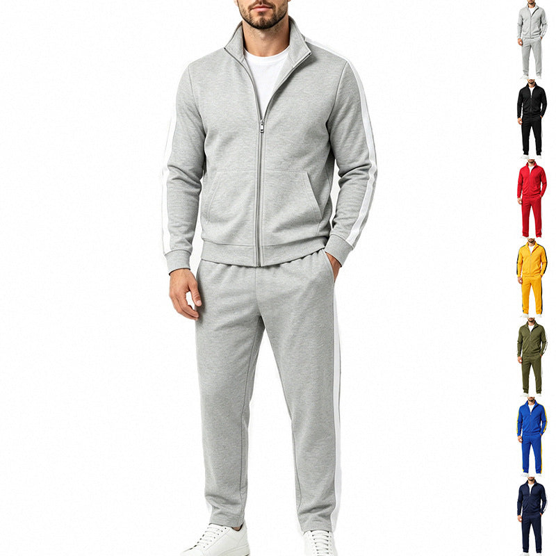 Herren Sportliches Trainingsanzug-Set aus Baumwoll-Mix mit Stehkragen und seitlichen Kontraststreifen Shop Nory