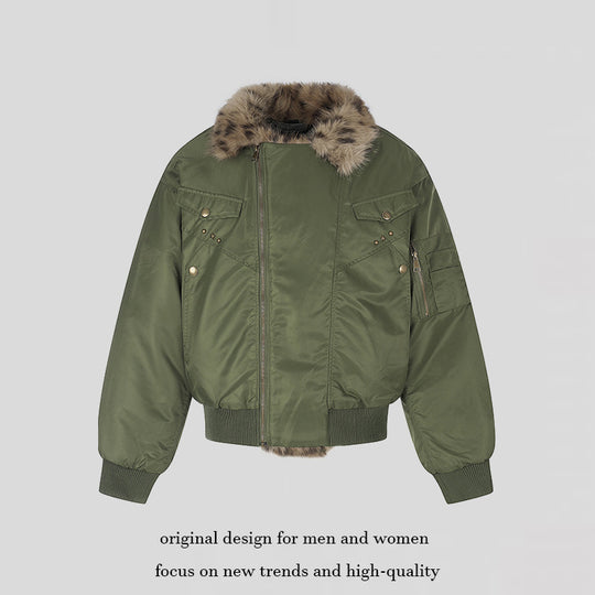 Damen wattierte Bomberjacke mit Kunstpelzkragen und Utility‑Details Shop Nory