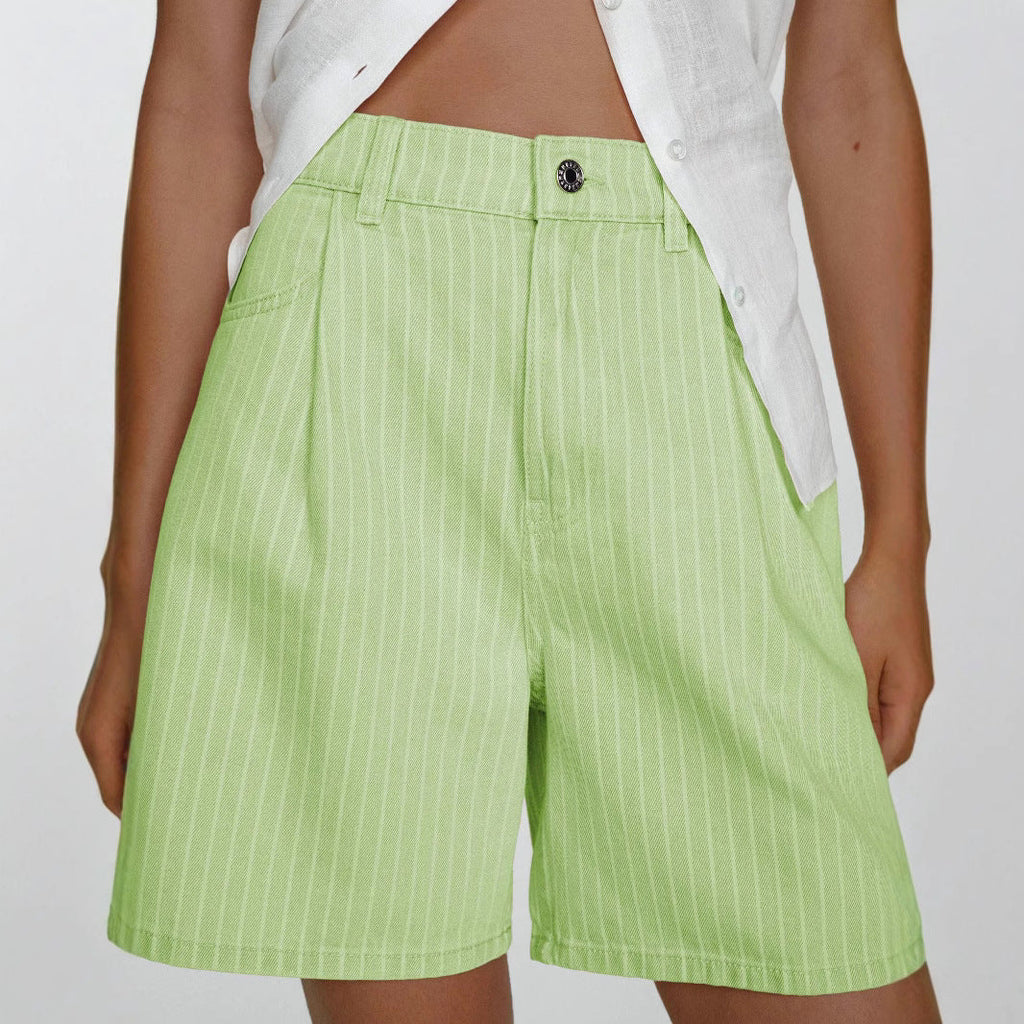 Damen Hoch taillierte Stoff-Shorts im modischen Streifen-Design