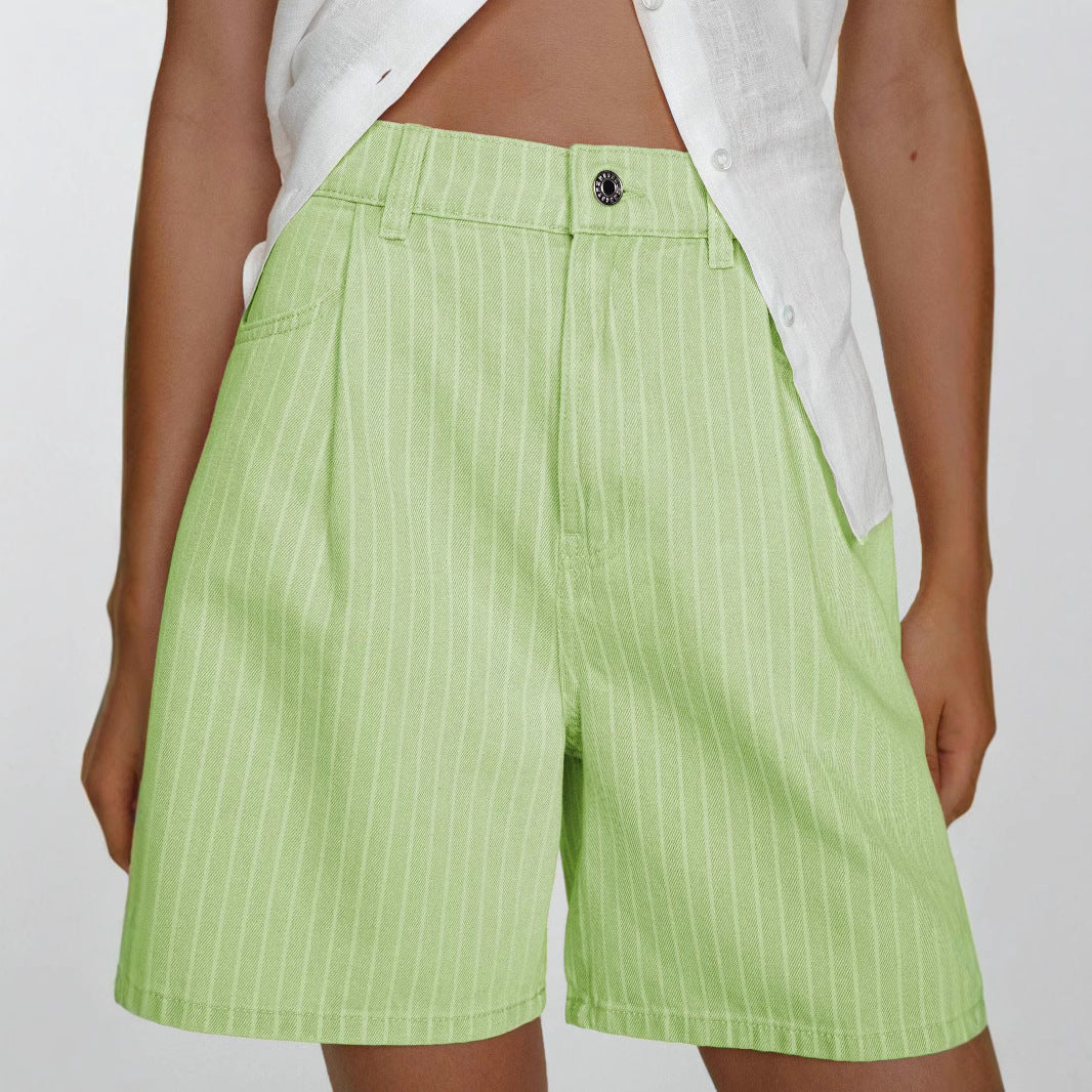 Damen Hoch taillierte Stoff-Shorts im modischen Streifen-Design