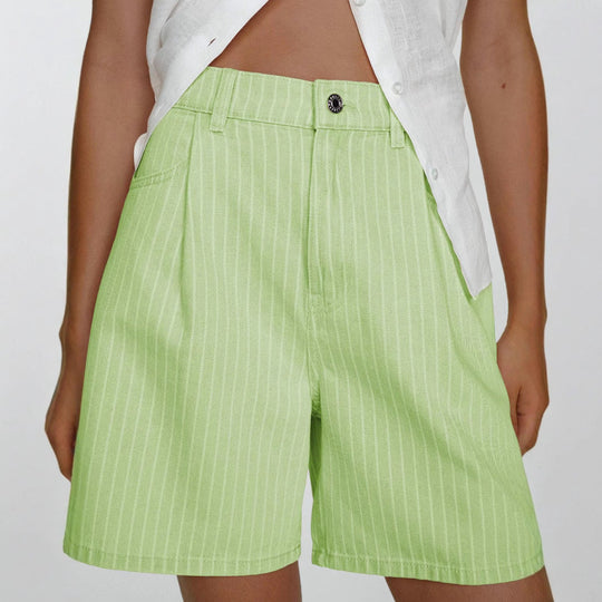 Damen Hoch taillierte Stoff-Shorts im modischen Streifen-Design