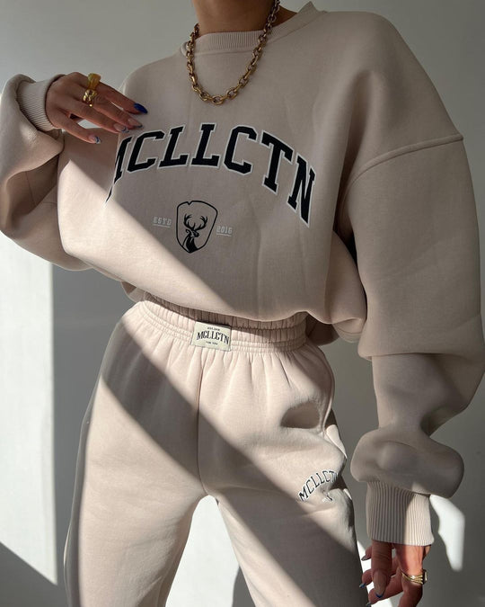 Damen Oversized College-Sweatshirt und High-Waist-Jogger-Set aus French-Terry Shop Nory