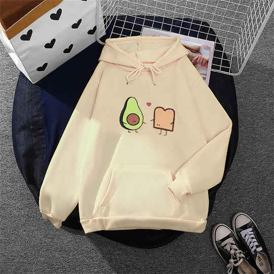 Damen nan gemütlicher Kapuzenpullover mit Avocado‑Toast-Illustration, weichem Fleece-Innenfutter und Kängurutasche Shop Nory