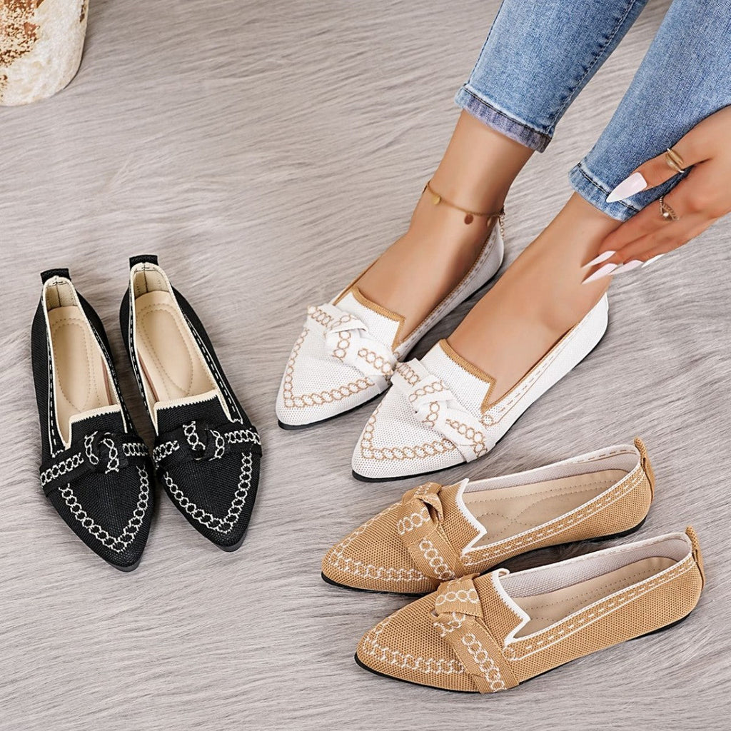 Damen Ballerinas mit modischem Streifendesign und charmantem Schleifenakzent Shopnory