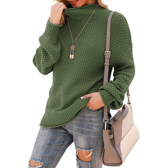 Damen Grobstrickpullover mit hohem Kragen und strukturierter Oberfläche