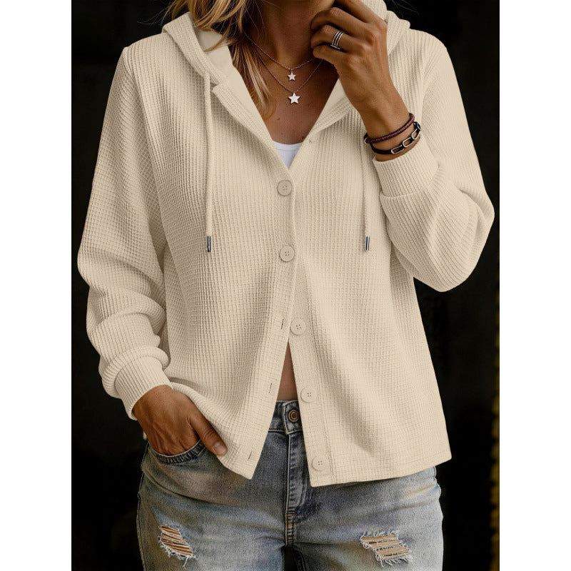 Damen Kapuzenstrickjacke im Waffelstrick mit Knopfleiste Shop Nory