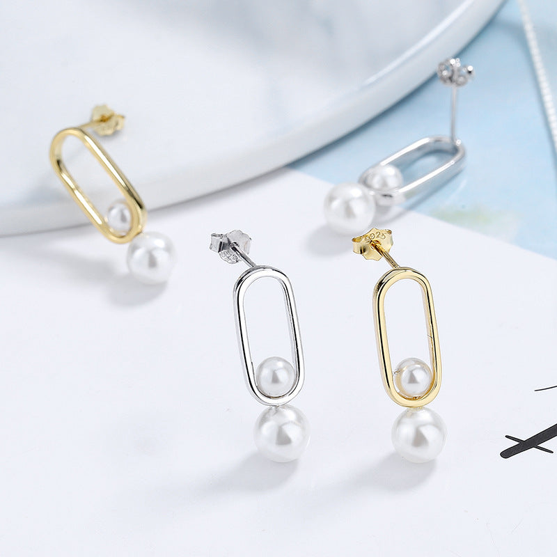 Damen Ohrstecker mit modernem ovalen Design und eleganten Perlen Shop Nory