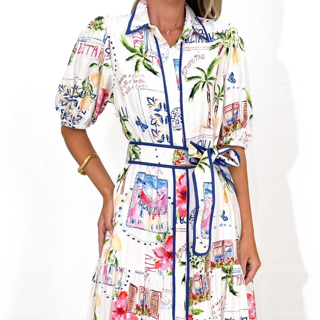 Damen Luftiges Maxikleid mit floralem Grafikdesign und praktischen Taschen Shopnory