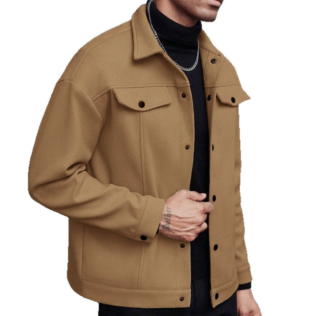 Herren nan Hemdjacke aus Wollmischung mit Druckknöpfen und Pattentaschen Shopnory
