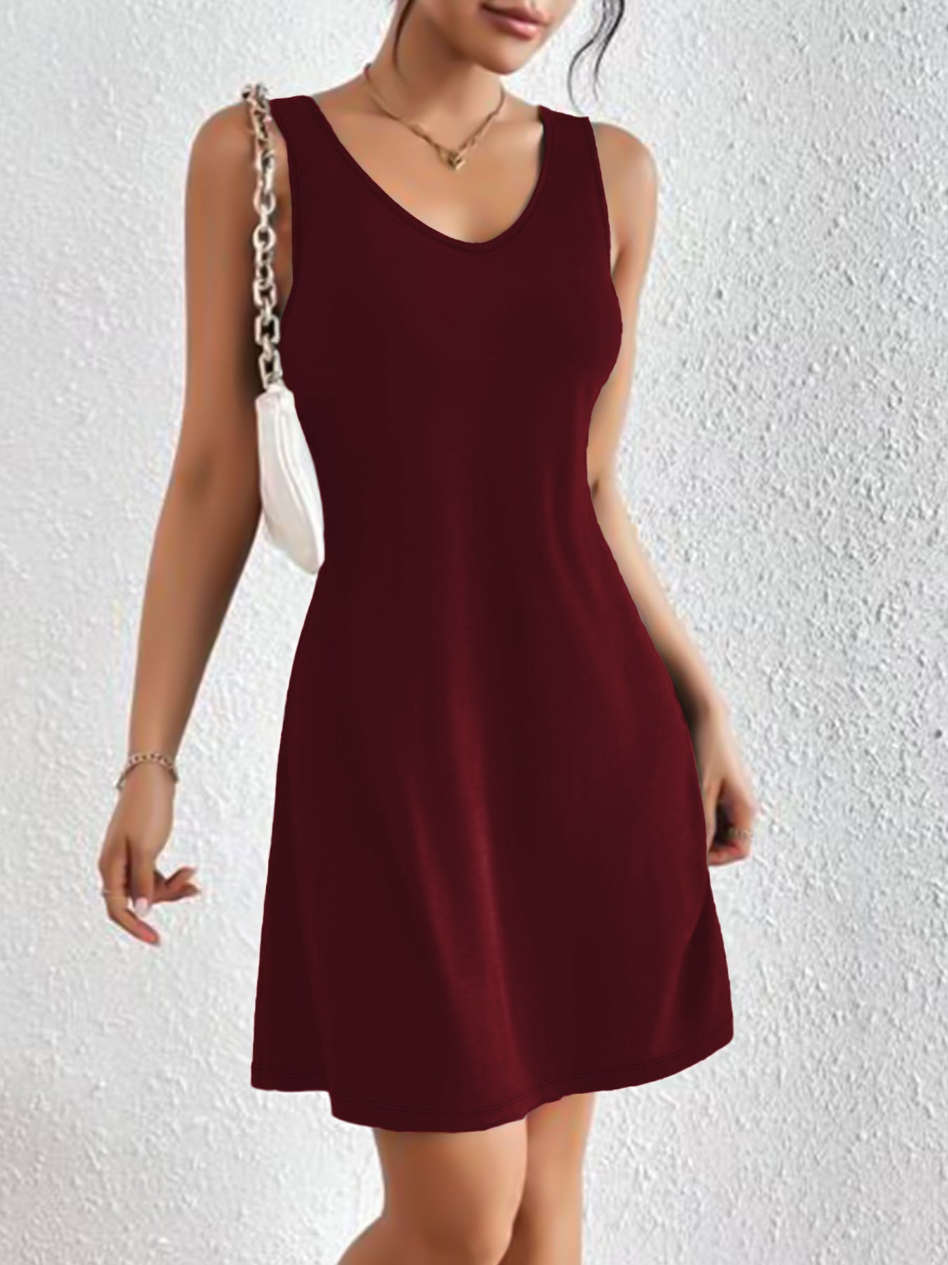 Damen lässiges A-Linien Kleid mit tiefem V-Ausschnitt und weichem Jersey-Material