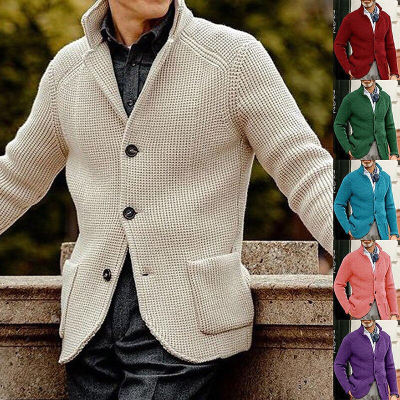 Herren Waffelstruktur-Cardigan-Blazer mit Stehkragen und aufgesetzten Taschen Shop Nory