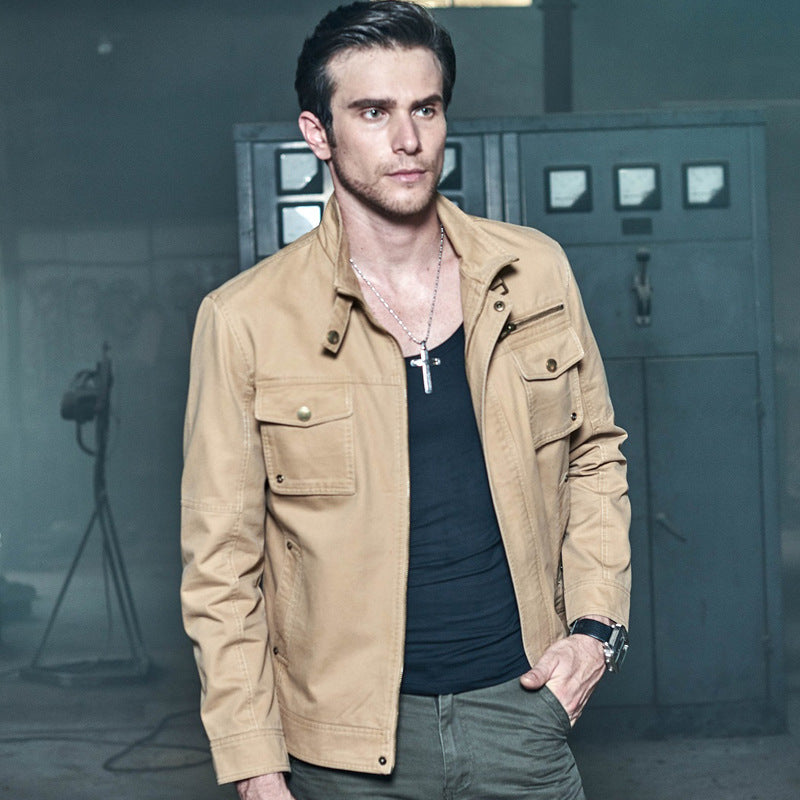 Herren schlanke Canvas-Fieldjacke mit militärischer Taschendetailierung und Stehkragen Shop Nory