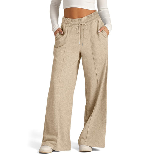 Damen High-Rise Weite Beinhose mit Kordelzug, seitlichen Taschen und vorderer Naht Shop Nory