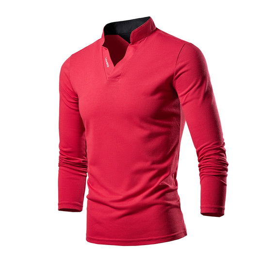 Herren Slim-Fit Langarmshirt mit Stehkragen, offenem V‑Ausschnitt und funktionalem Stretchmaterial Shop Nory