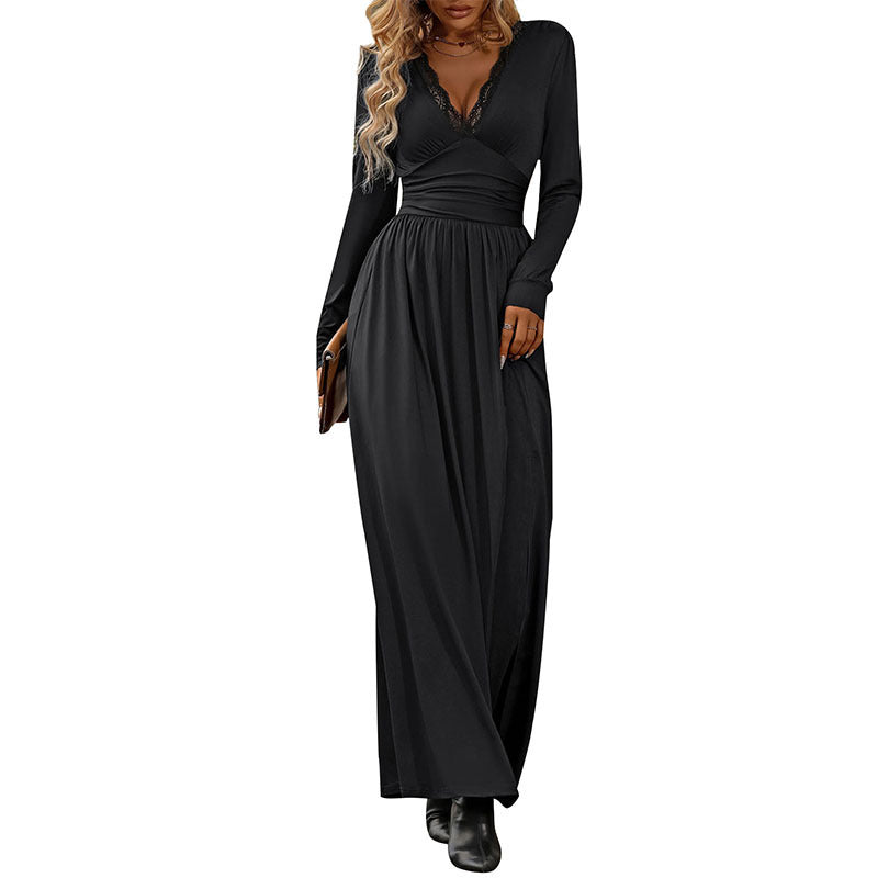 Damen Elegantes Maxikleid mit tiefem V-Ausschnitt und Rüschendetails Shop Nory