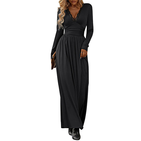 Damen Elegantes Maxikleid mit tiefem V-Ausschnitt und Rüschendetails Shop Nory