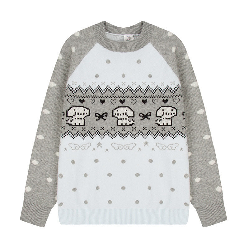 Damen Strickpullover mit Norwegermuster, Raglanärmeln und Rundhalsausschnitt Shop Nory