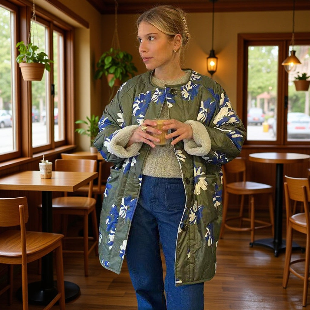 Damen Gepolsterter Steppmantel mit floralem Allover-Print und Teddy-Futter Shop Nory