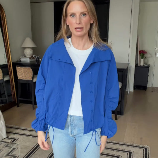 Damen Leichte Windjacke mit Stehkragen, Druckknopfleiste und Tunnelzug Shop Nory