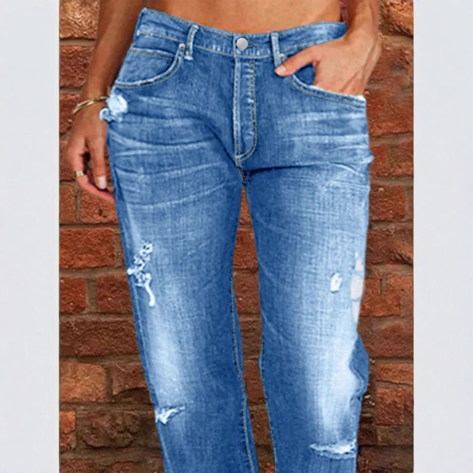 Damen lässige weite Denim‑Hose im Baggy‑Stil mit Used‑Rissen Shop Nory