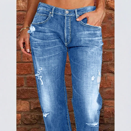 Damen lässige weite Denim‑Hose im Baggy‑Stil mit Used‑Rissen Shop Nory