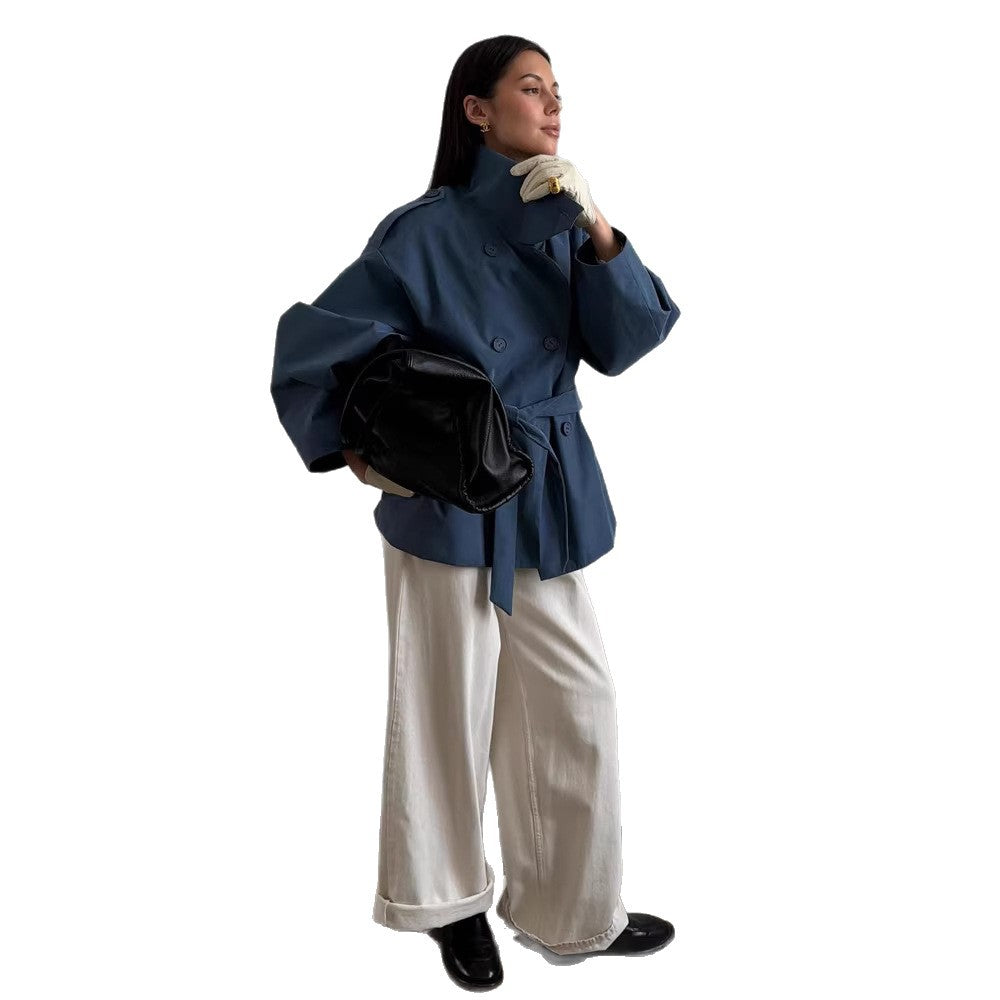 Damen Oversize Cropped-Trenchjacke mit breitem Revers und Bindegürtel Shop Nory