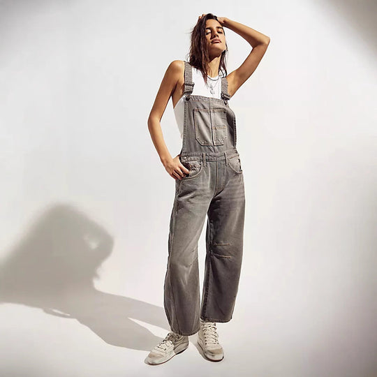 Damen lässige Denim-Latzhose im modernen Schnitt mit verstellbaren Trägern