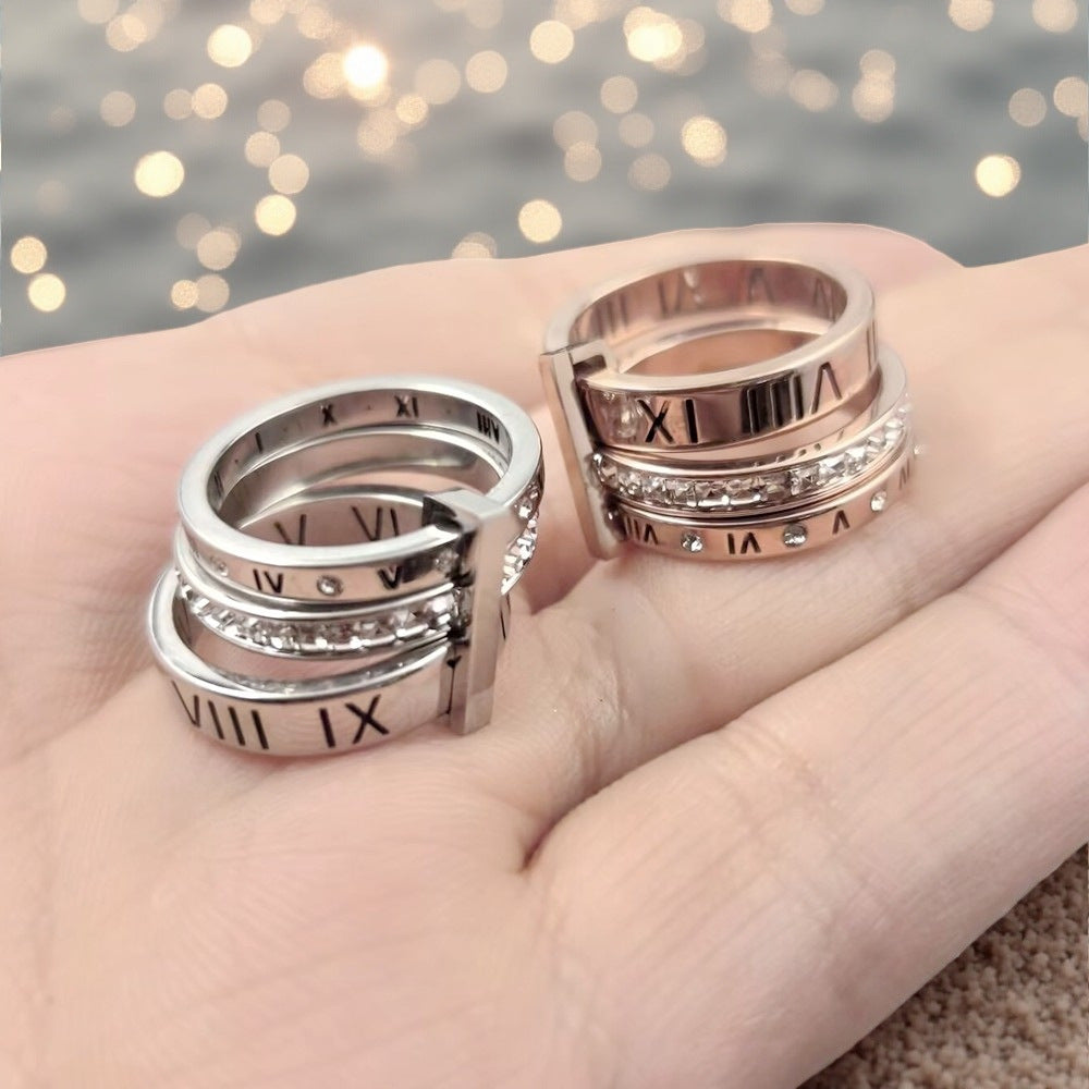Herren Ring mit künstlerischem römischen Ziffern-Design und funkelnden Zirkonia Shop Nory