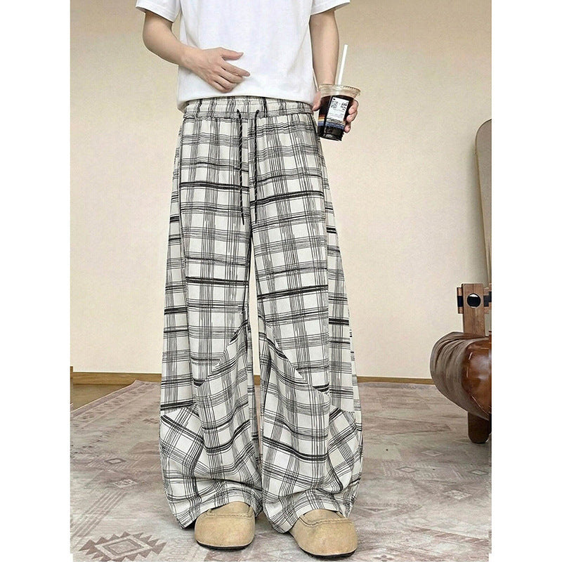 Herren weite karierte Lounge-Hose mit elastischem Bund und Tunnelzug Shop Nory