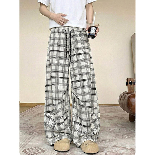 Herren weite karierte Lounge-Hose mit elastischem Bund und Tunnelzug Shop Nory